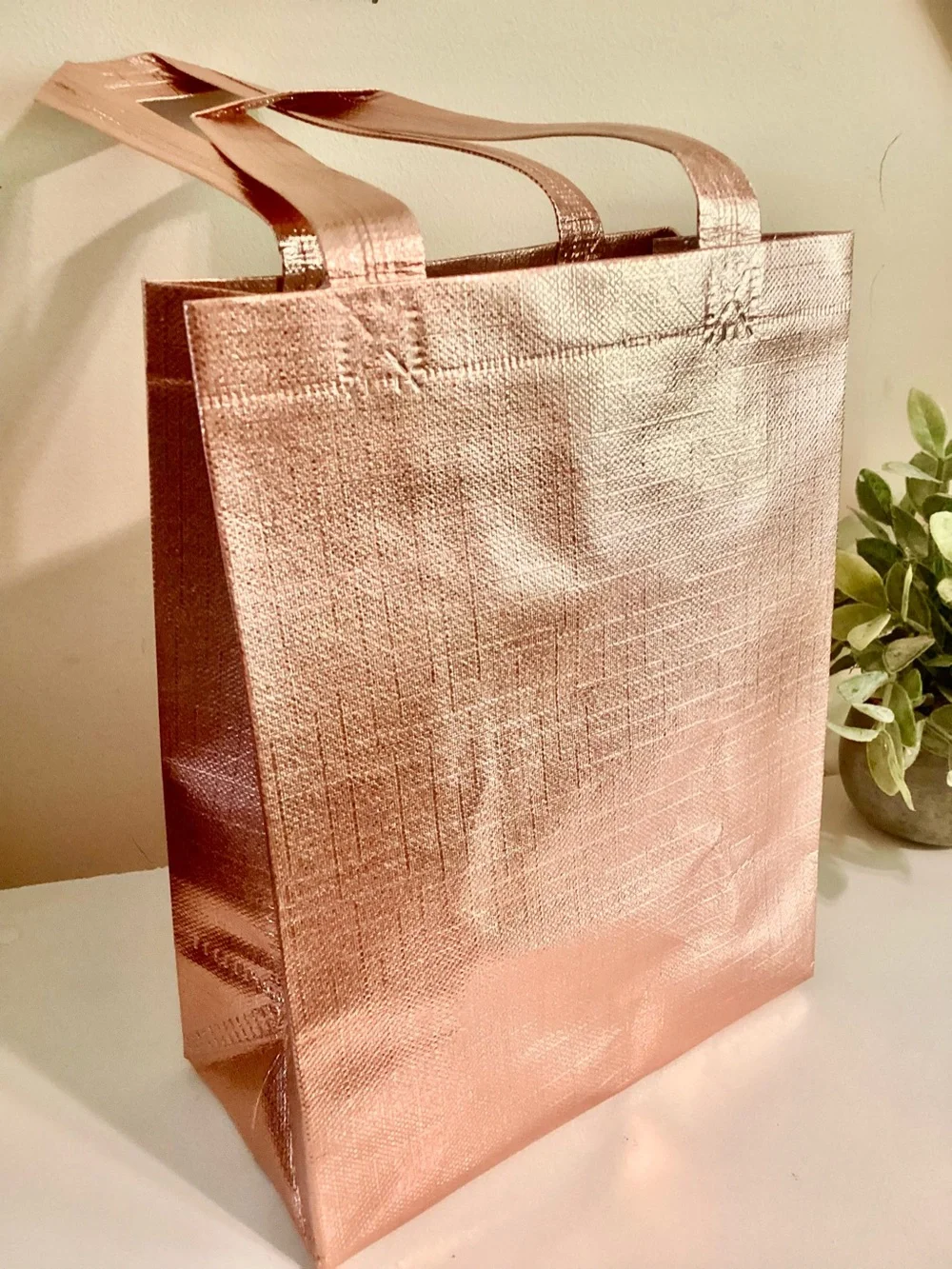 Set of 7 Rose Gold Metallic Vinyl Gift Bags